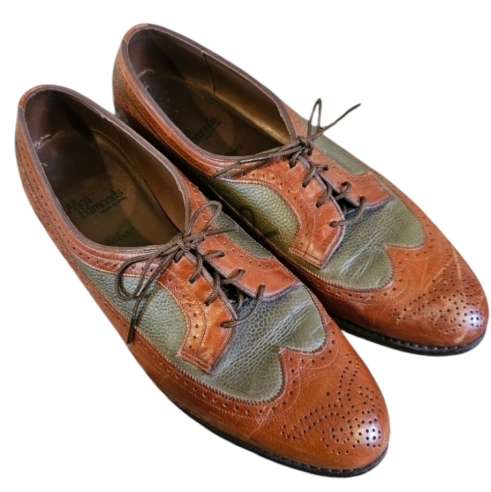 Vintage Old Money Allen Edmonds Amherst Loafers Wingtip Brown Olive Leather